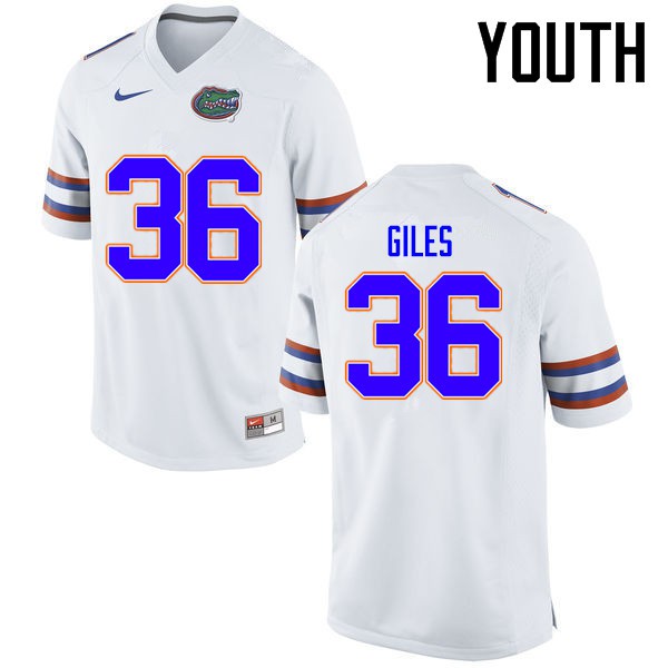 Florida Gators Youth #36 Eddie Giles College Football Jerseys White